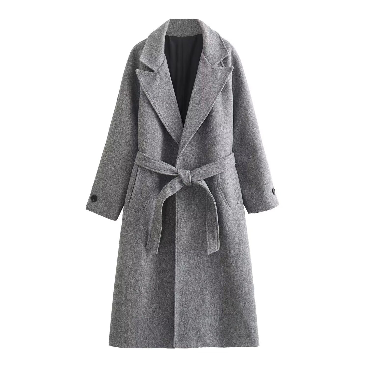 Tailored Belted Overcoat Grau