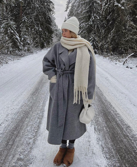 Tailored Belted Overcoat Grau